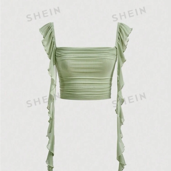 Green Ribbon Top Blouse - Picture 1 of 1